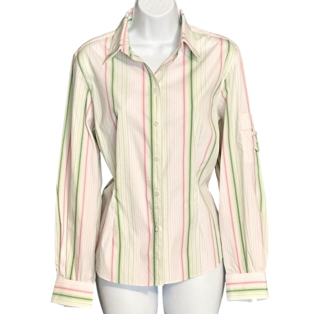 Vintage Starington Button Up Shirt Top Size 10 Long Sleeve Hipster Retro Striped